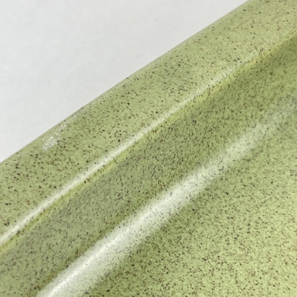 Vintage MCM Haeger 12” Rimmed Rectangle Sage Green Speckled Serving Bowl Platter - Picture 10 of 11